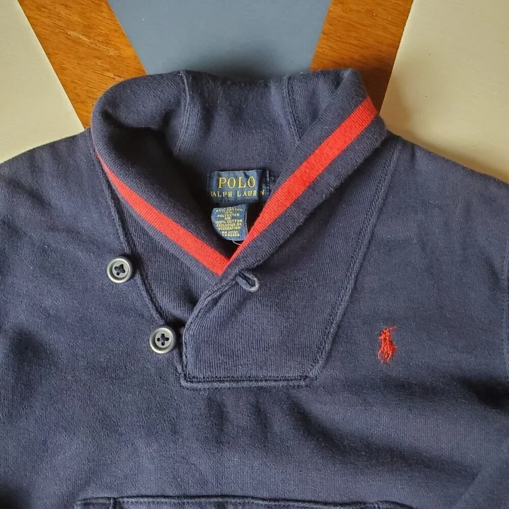 Polo‎ Ralph Lauren Sweater Boys 4/4T Navy Blue Shawl Collar Preppy Classic